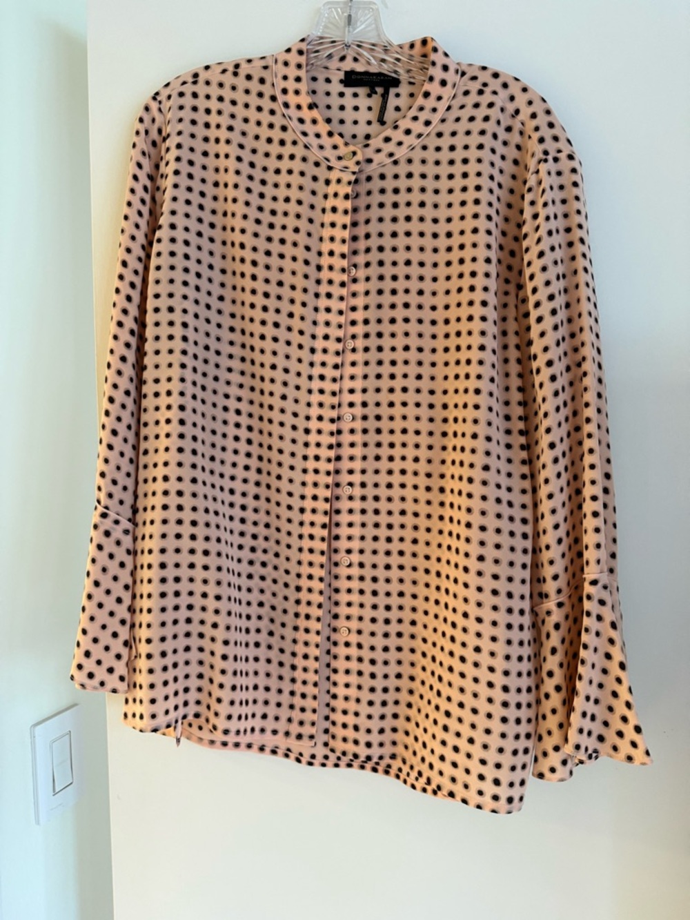 Donna Karan Peach Button-Front Polka Dot Blouse
